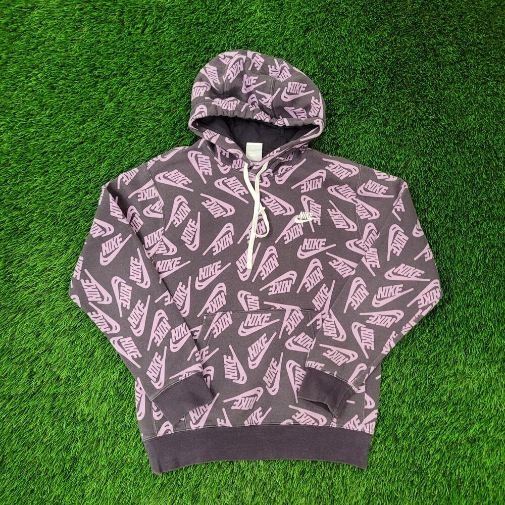 NIKE AOP Hoodie XS 20x24 Purple Black Faded Baggy Oversized